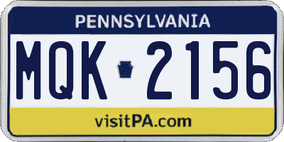 PA license plate MQK2156