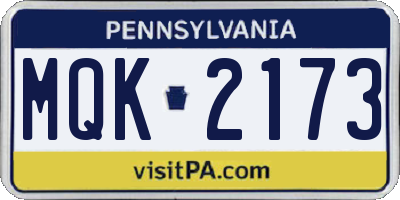 PA license plate MQK2173
