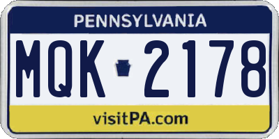 PA license plate MQK2178