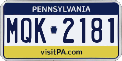 PA license plate MQK2181