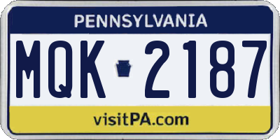 PA license plate MQK2187