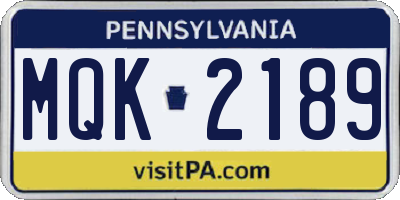 PA license plate MQK2189