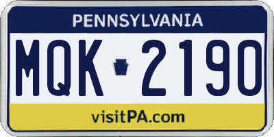 PA license plate MQK2190