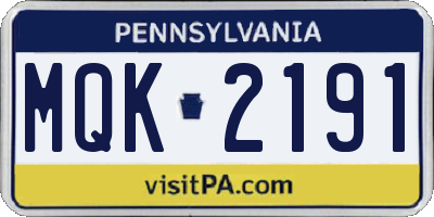 PA license plate MQK2191