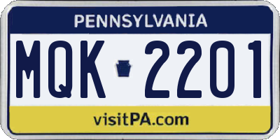 PA license plate MQK2201