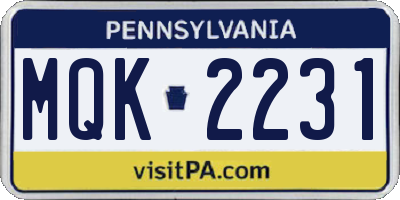 PA license plate MQK2231