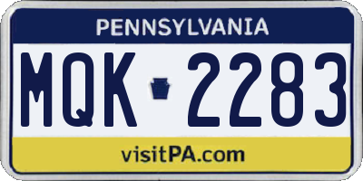 PA license plate MQK2283