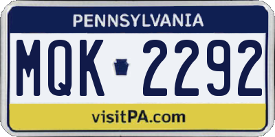 PA license plate MQK2292