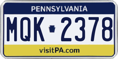 PA license plate MQK2378