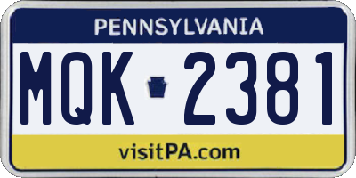 PA license plate MQK2381