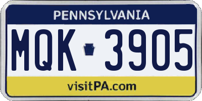 PA license plate MQK3905