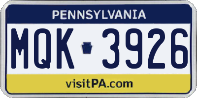 PA license plate MQK3926