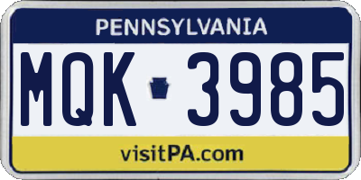 PA license plate MQK3985