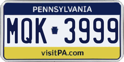 PA license plate MQK3999