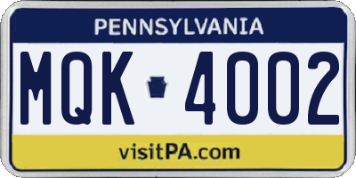 PA license plate MQK4002