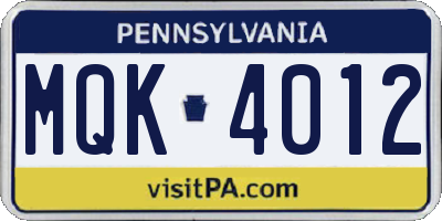 PA license plate MQK4012
