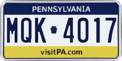 PA license plate MQK4017