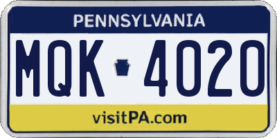 PA license plate MQK4020