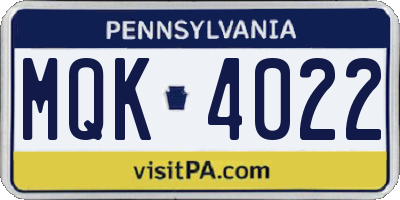 PA license plate MQK4022