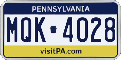 PA license plate MQK4028