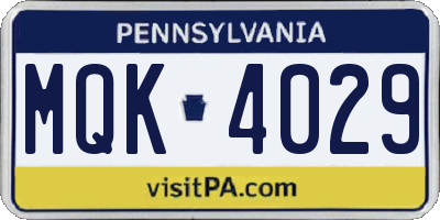PA license plate MQK4029