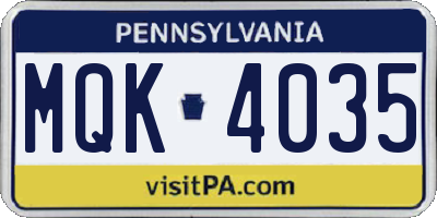 PA license plate MQK4035