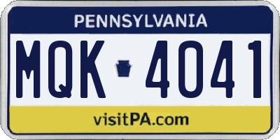 PA license plate MQK4041
