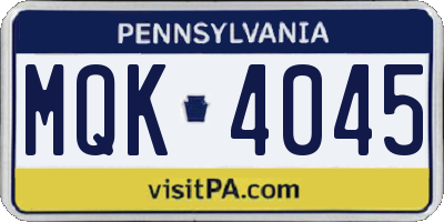 PA license plate MQK4045