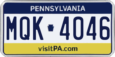 PA license plate MQK4046