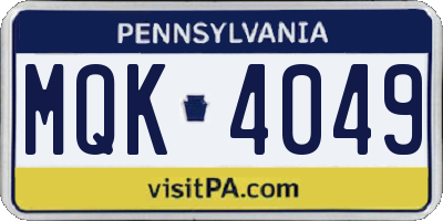 PA license plate MQK4049