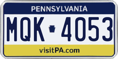 PA license plate MQK4053