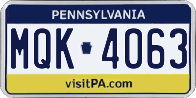 PA license plate MQK4063
