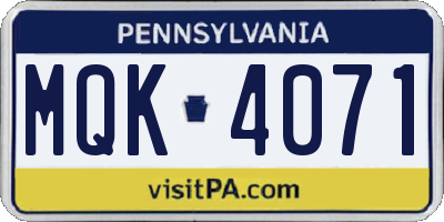 PA license plate MQK4071