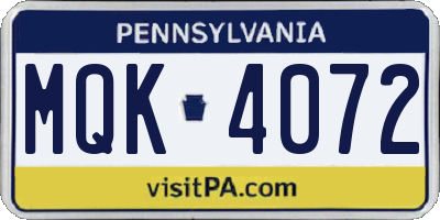 PA license plate MQK4072