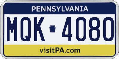 PA license plate MQK4080
