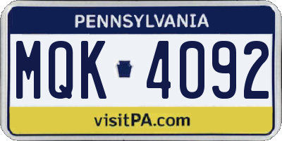 PA license plate MQK4092