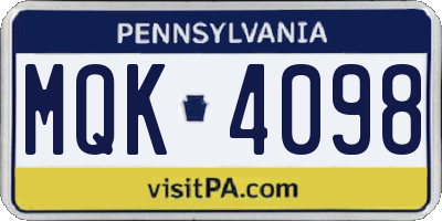 PA license plate MQK4098