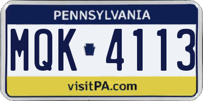 PA license plate MQK4113