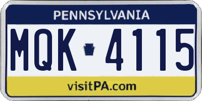 PA license plate MQK4115