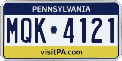 PA license plate MQK4121