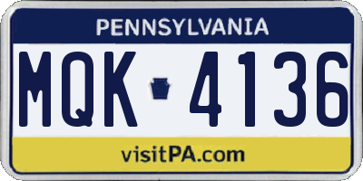 PA license plate MQK4136