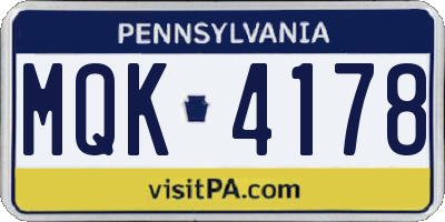 PA license plate MQK4178