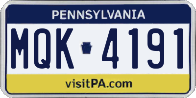 PA license plate MQK4191