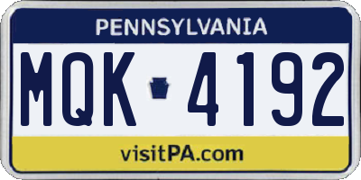 PA license plate MQK4192