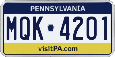 PA license plate MQK4201
