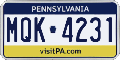 PA license plate MQK4231