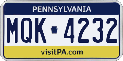 PA license plate MQK4232