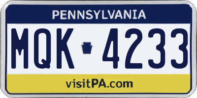 PA license plate MQK4233