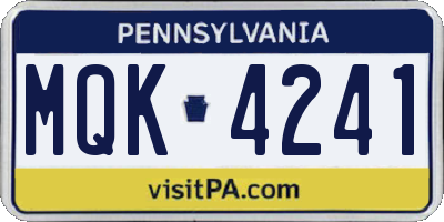 PA license plate MQK4241