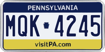 PA license plate MQK4245
